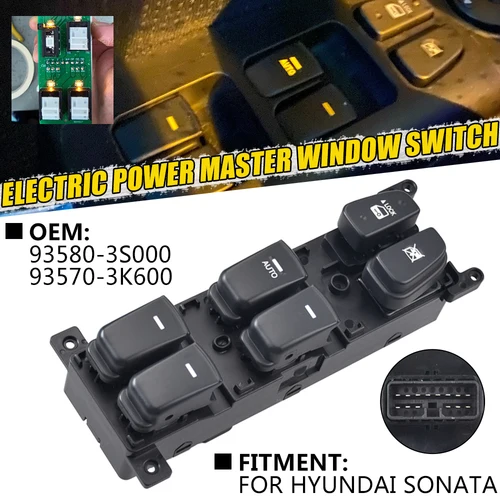 Imagen 2 del producto Botón elevador de vidrio del interruptor principal de la ventana para Hyundai NF Sonata 2008 2009 2010 93580-3K500 93580-3S000