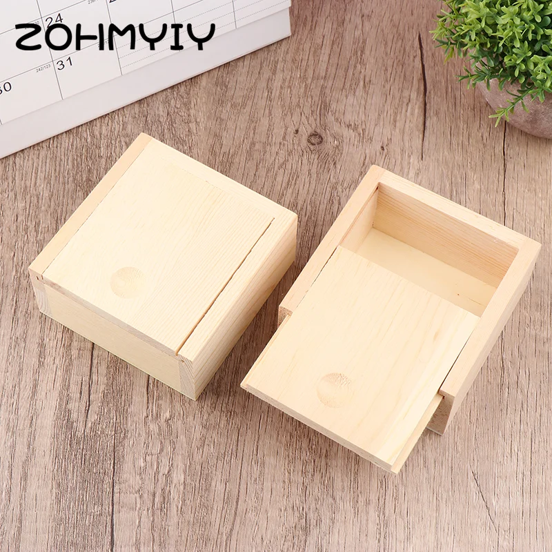 Wooden Box Unfinished Storage Box with Slide Top Natural Candlenut Card Keeper Wood Jewelry Box for Storage and Home Decoration