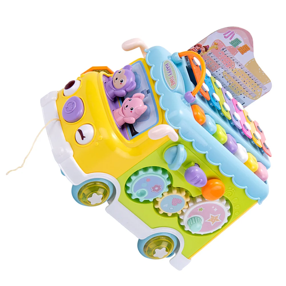 1 pz scuolabus bussare a mano pianoforte giocattolo educativo xilofono per bambini tirare la corda musica regalo di compleanno xilofono a forma di autobus
