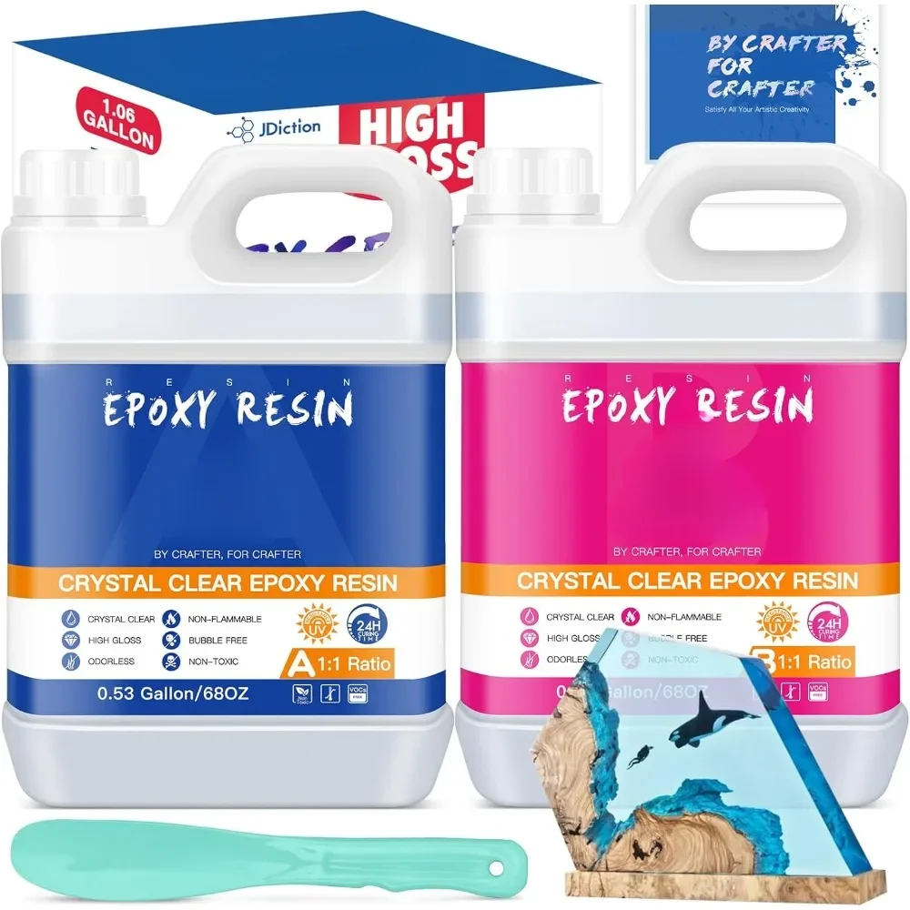 

Epoxy Resin - Crystal Clear High Gloss Resin Kit, Easy 1:1 Mix, Art Resin for Craft, Wood TableTop, Jewelry Making, Coating