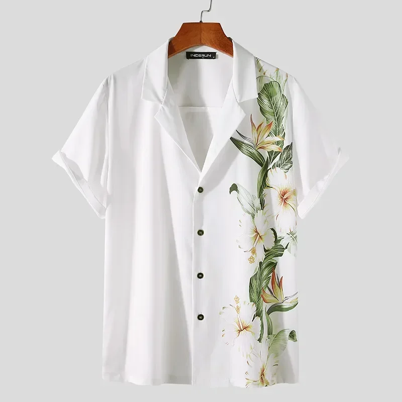 

Floral Print Shirt Men's Casual Hawaiian Lapel Short Sleeve Button-Down Shirt Men's Short Sleeve Shirt Retro 2024 Summer New
