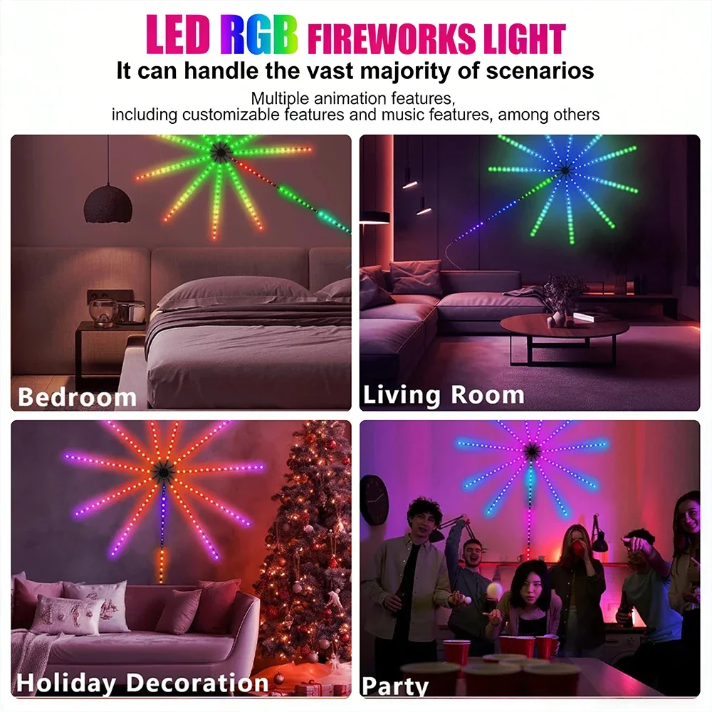 Fita de Luz Ambiente DC5V USB com Efeito de Fogos de Artifício, Módulo de LED Endereçável Individualmente, Controle Remoto, Bluetooth e Aplicativo para Música