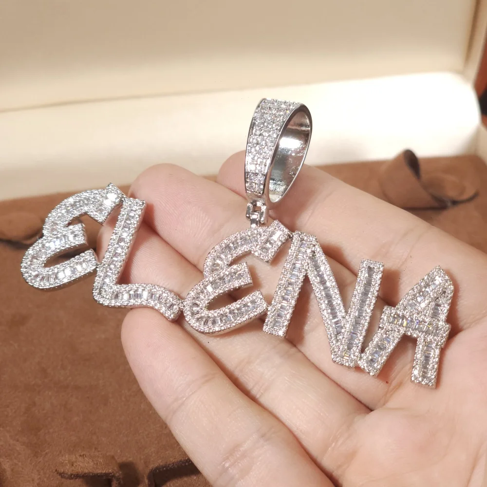 ICE CHARMI Custom Square Cubic Zirconia Name Letter Personalized Pendant With Rope Chain Cuban Luxury Jewelry Gift For Women Men