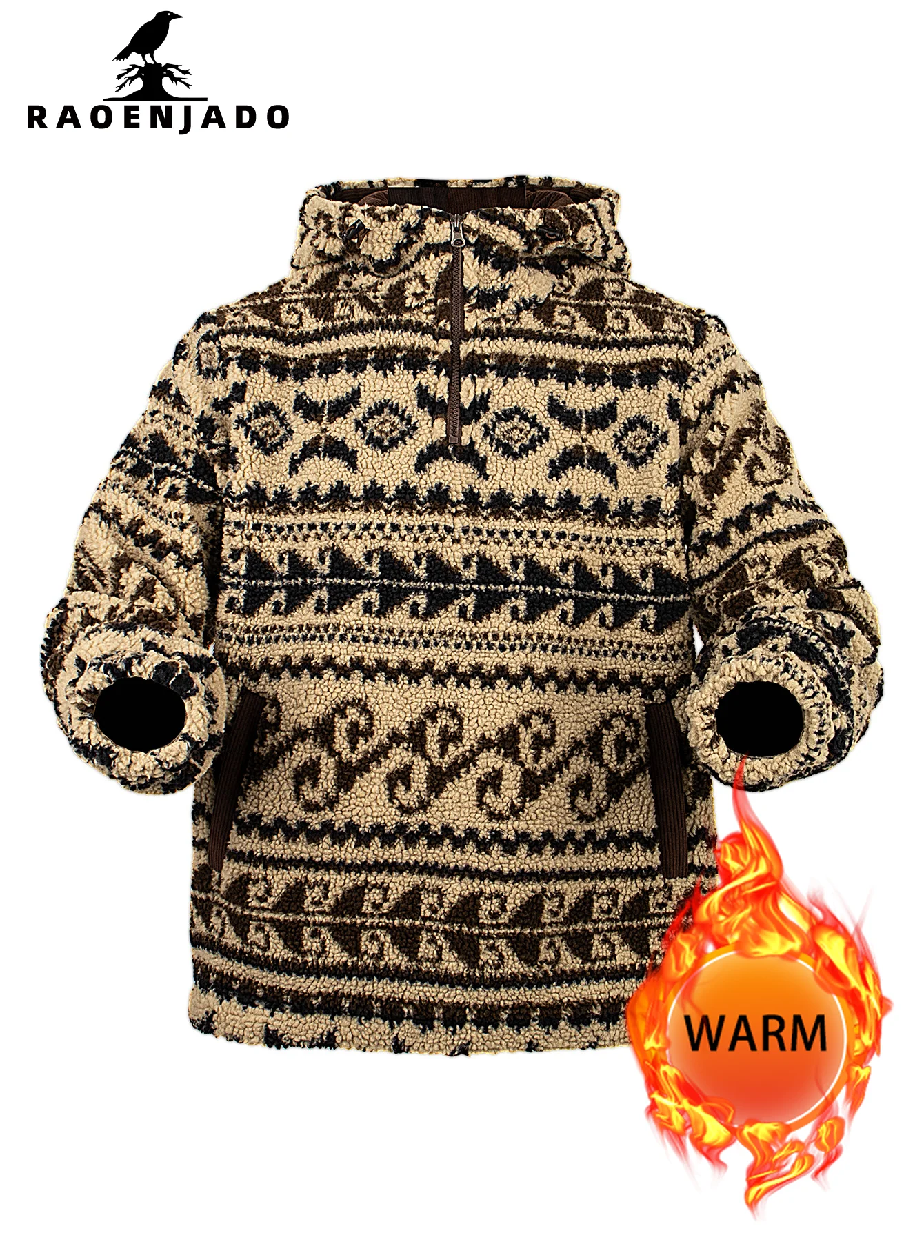 Chaqueta cárdigan de lana con capucha y media cremallera para hombre, ropa de abrigo cálida y gruesa para otoño e invierno con bolsillos, abrigo informal con patrón Retro