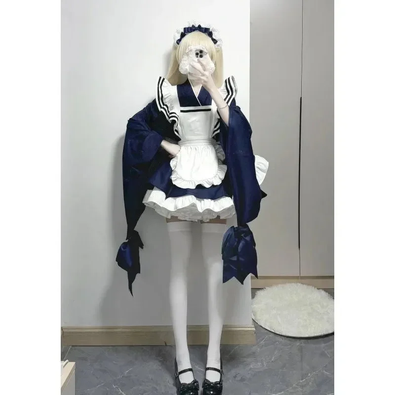 

Cute Sle Japanese Maid orm Lolita Dr with Bowknot Irregular Waist Cinching Overalls Two Piece Set Women's Skirt 2025 hot sale