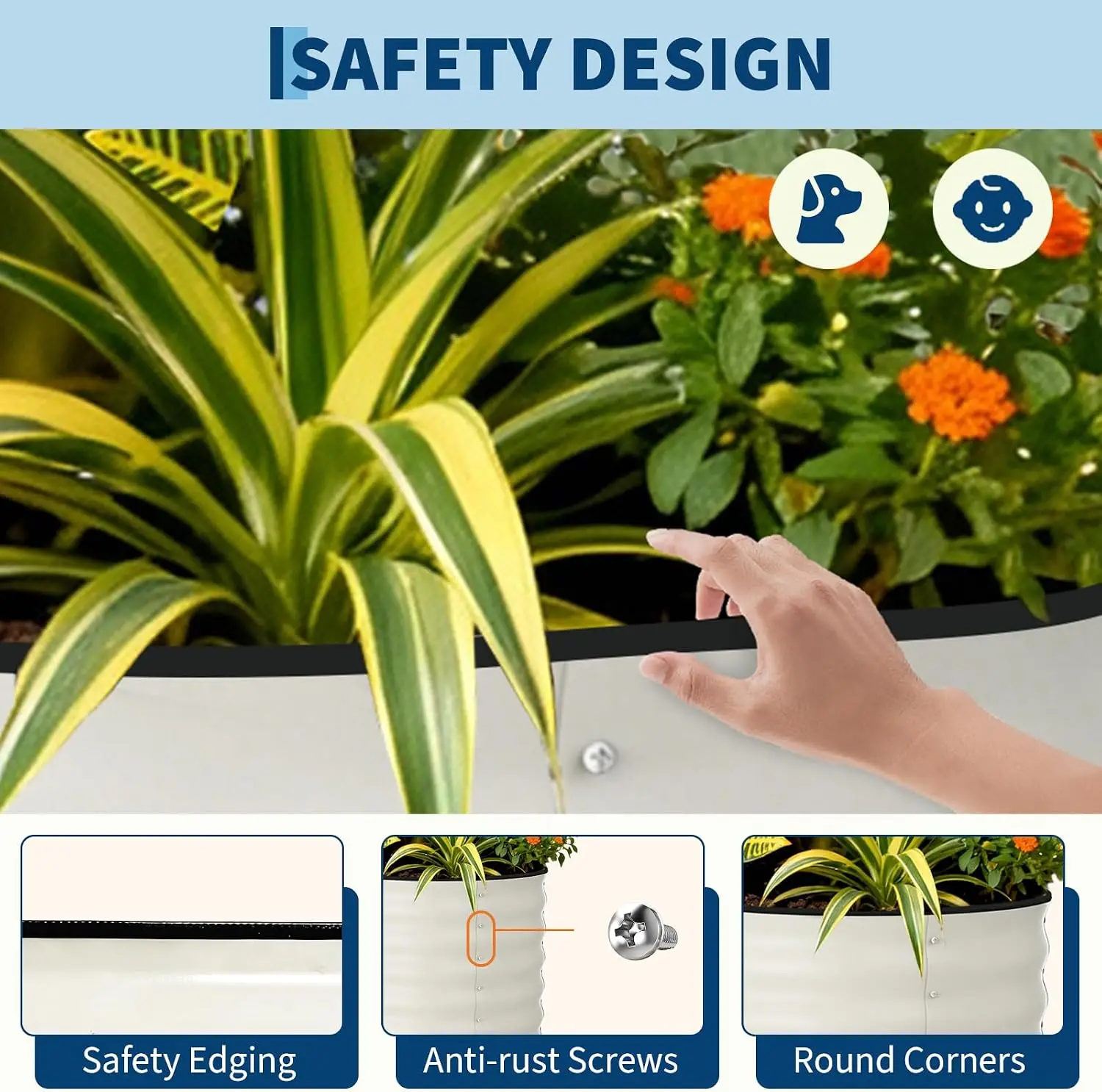 2pcs 94.5inch Oval Galvanized Steel Planter Box Beige, Anti-Cut, 24inch Deep, 47inch Wide Oval Large Metal Planter Box Kit  for Outdoor Garden Vegetables Flowers Herbs Planting ﻿
