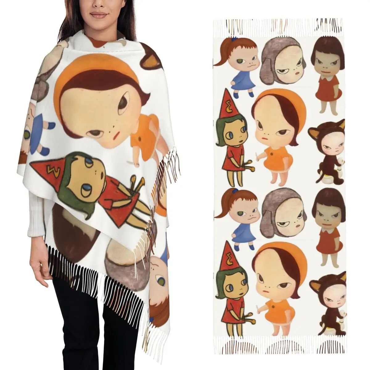 

Yoshitomo Nara шарф с кисточками шарфы для женщин мягкие теплые шали и накидки длинная осенне-зимняя шаль накидка