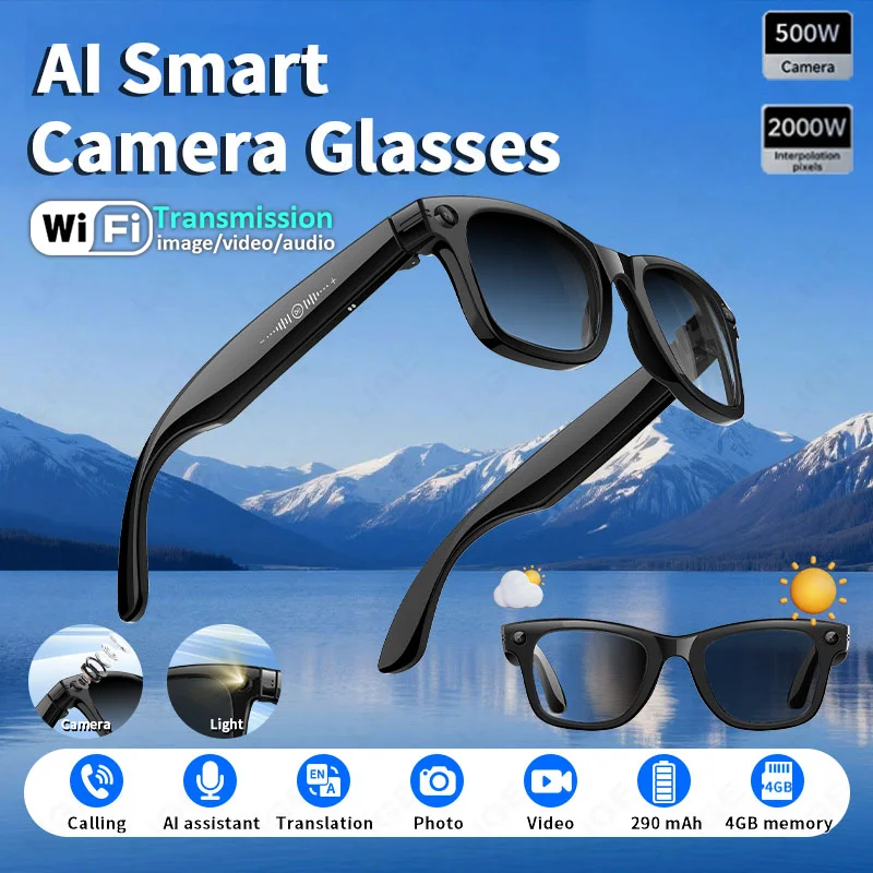 

LIGE AI Smart Color Changing Glasses 5MP HD Shooting Camera Video Photo Voice Control BT Calling Translate Waterproof Sunglasses
