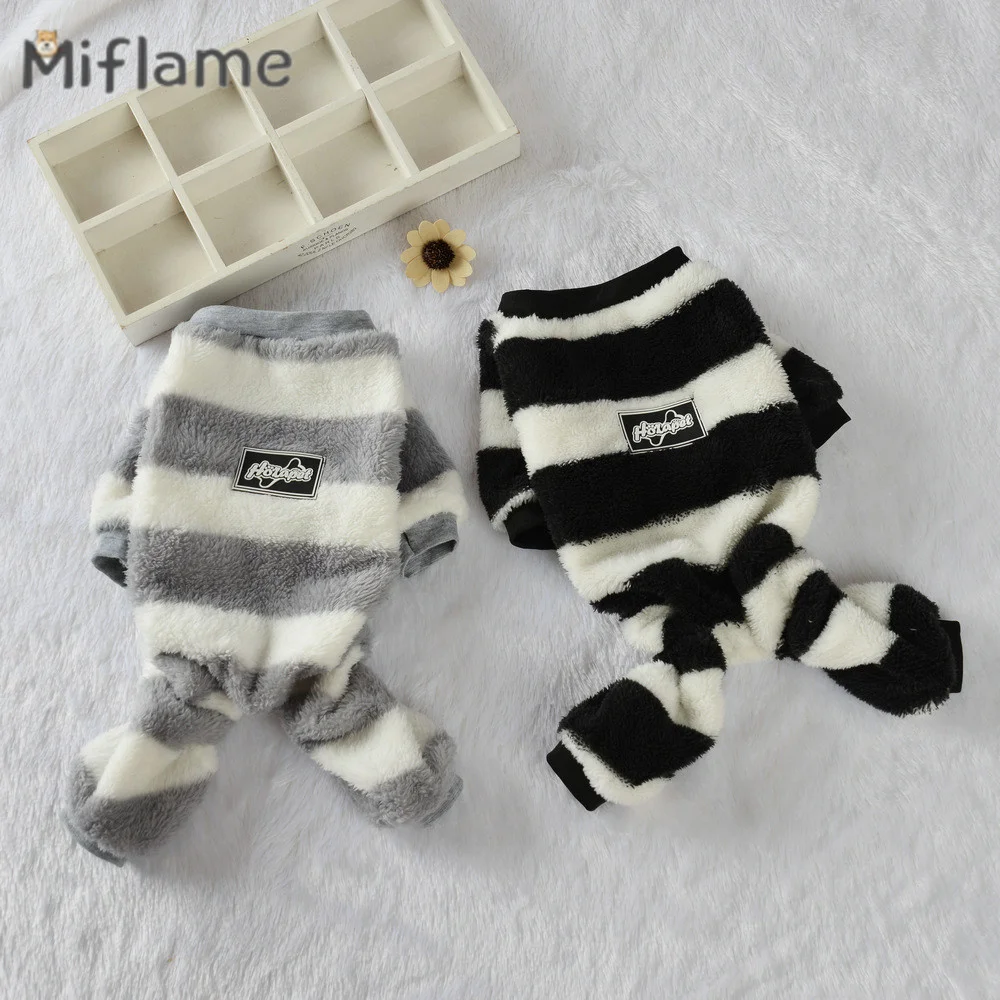 

Miflame Autumn Winter Pet Clothing Flannel Small Dogs Pullover Pomeranian Bichon Schnauzer Sweaters Black White Striped Hoodies