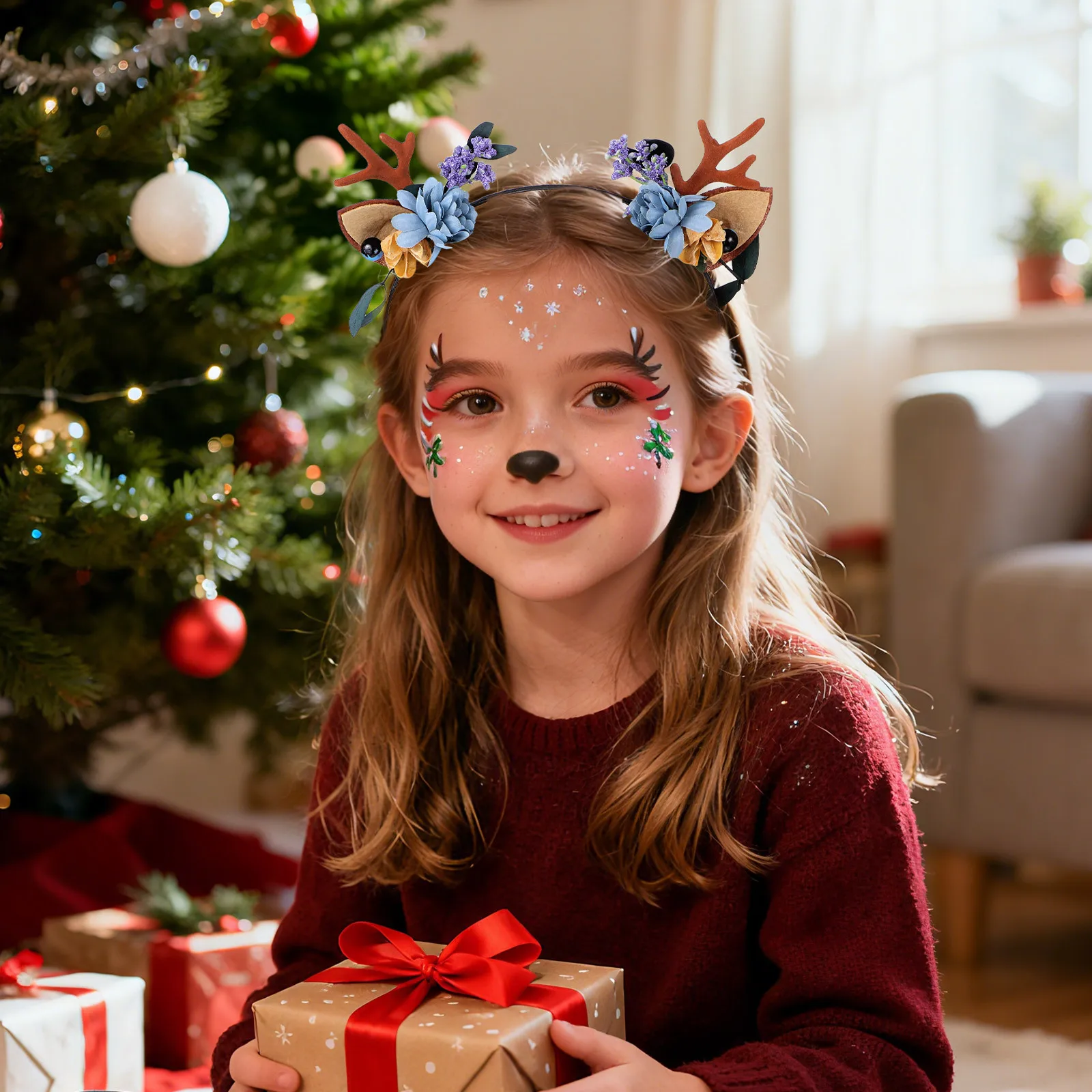 

Festive Deer Horn Hair Band for Floral Pattern Comfortable Fit Christmas Celebration Party Headdress Joyful Gift Idea