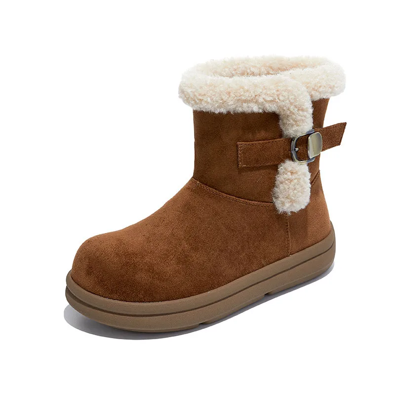 

CICIYANG Snow Boots Women 2025 New Wool Warm Ankel Boots Metal Buckle Retro Ladies Winter Shoes Female Anti-slip Flats Booties