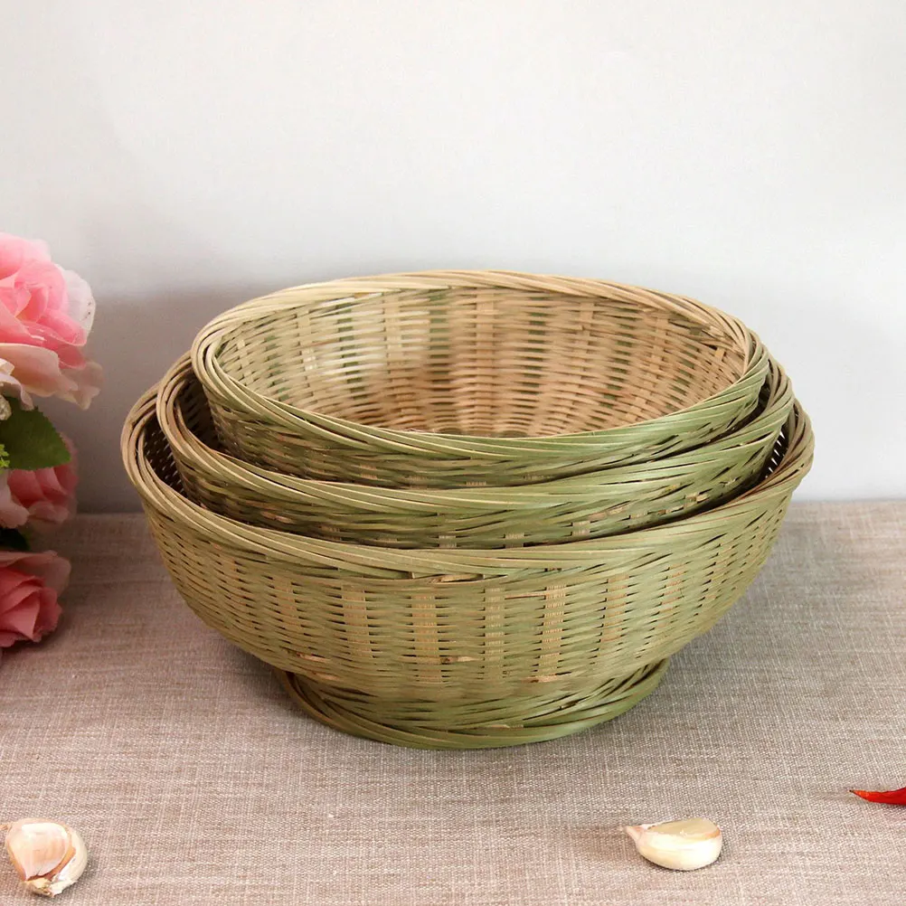 

1pc Green Bamboo Woven Basket Vegetable Drain Storage Practical High Cost Performance Exquisite Design