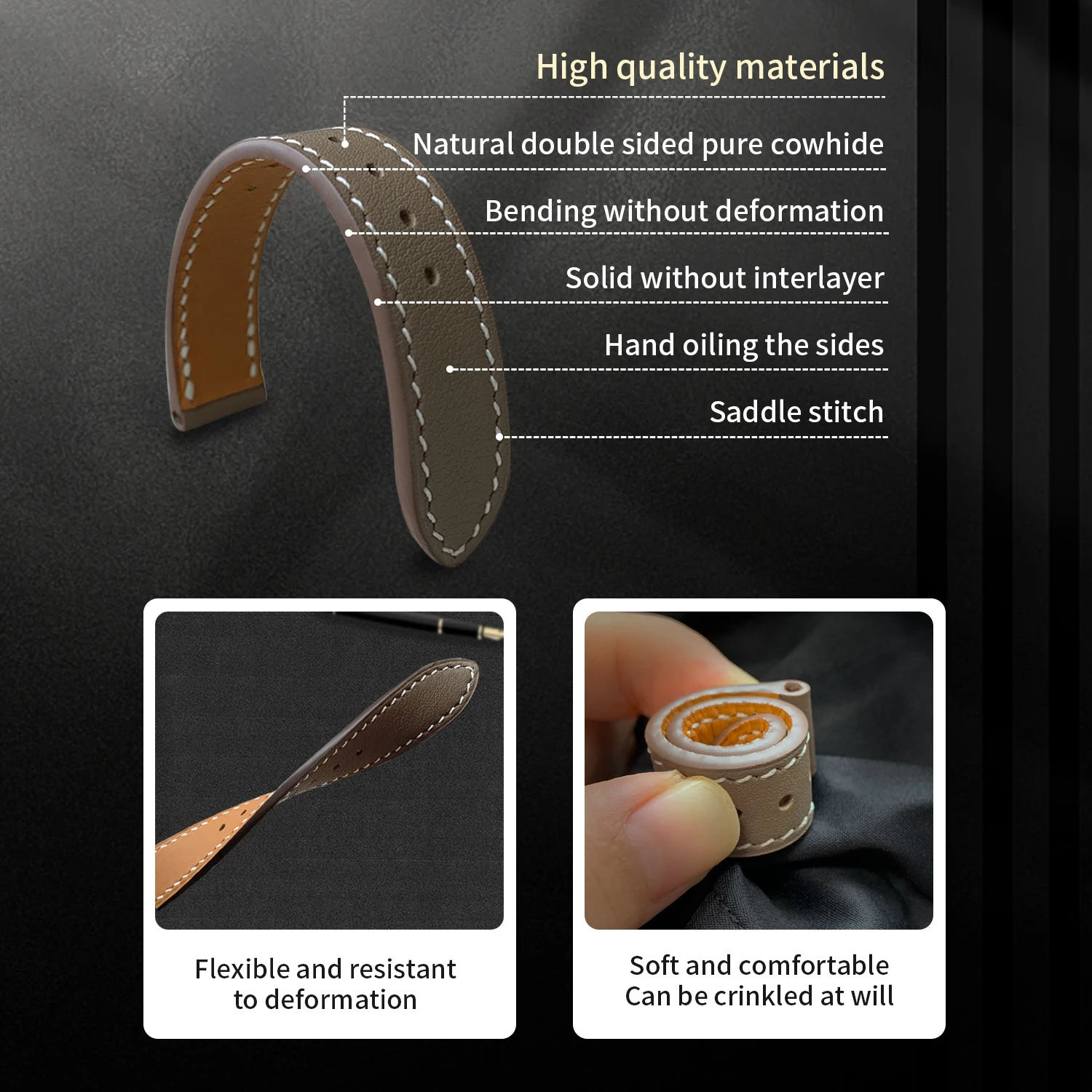 2024 New 14mm Width Soft Leather Apple Watch Band Ultra 2 For Apple Watch Ultra Series 10 9 8 7 6 Se 5 Iwatch Strap 46mm