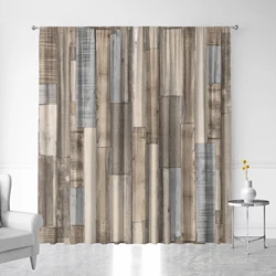 2PC Curtains With Wooden Flooring And European Decoration Style With Pole Pocket Curtains, Suitable For Kitchens, Cafes, Living