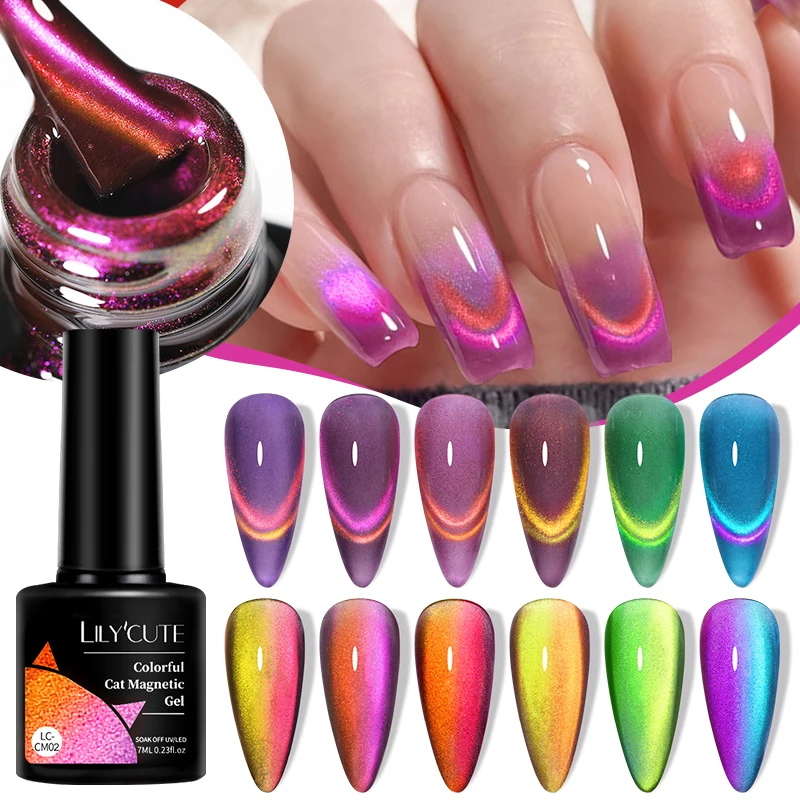 LILYCUTE 7ml Double Light 9D Cat Magnetic Glitter Gel Nail Polish Rainbow Sparkling Colorful Laser Soak Off Nail Art Gel Varnish