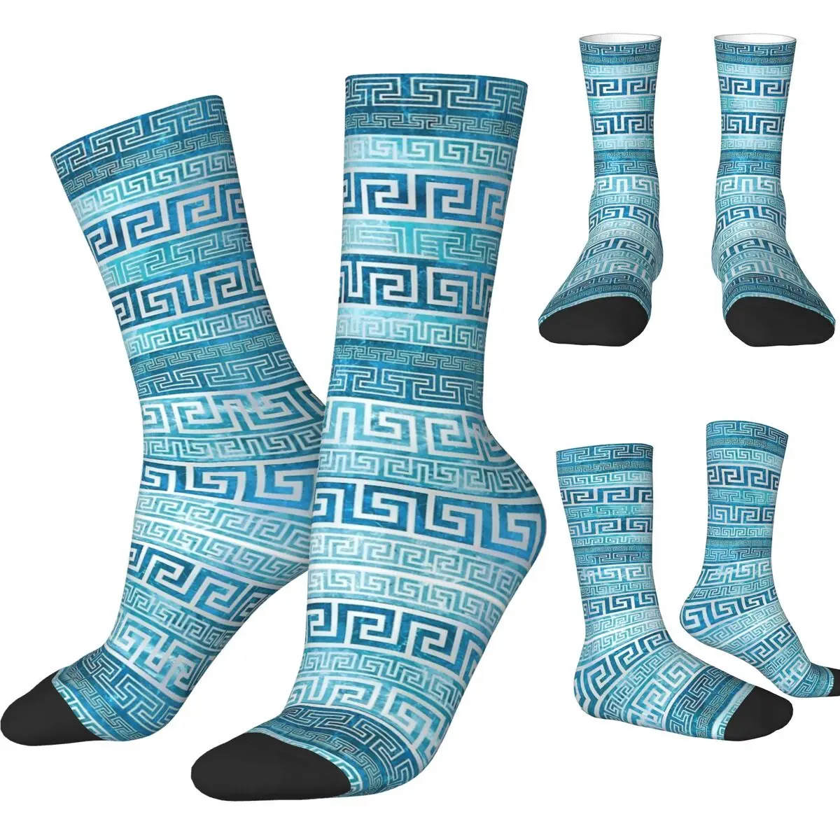 Autumn Winter Casual Unisex Greek Meander Pattern Socks Greek Key Non-slip Middle Tube Socks