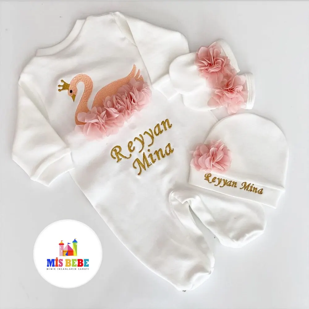 Newborn Baby Personalized Outfit Custom Clothing Sets Swan Jumpsuit Spring Suit Outfit Costumes Children's Clothing 3-Pcs