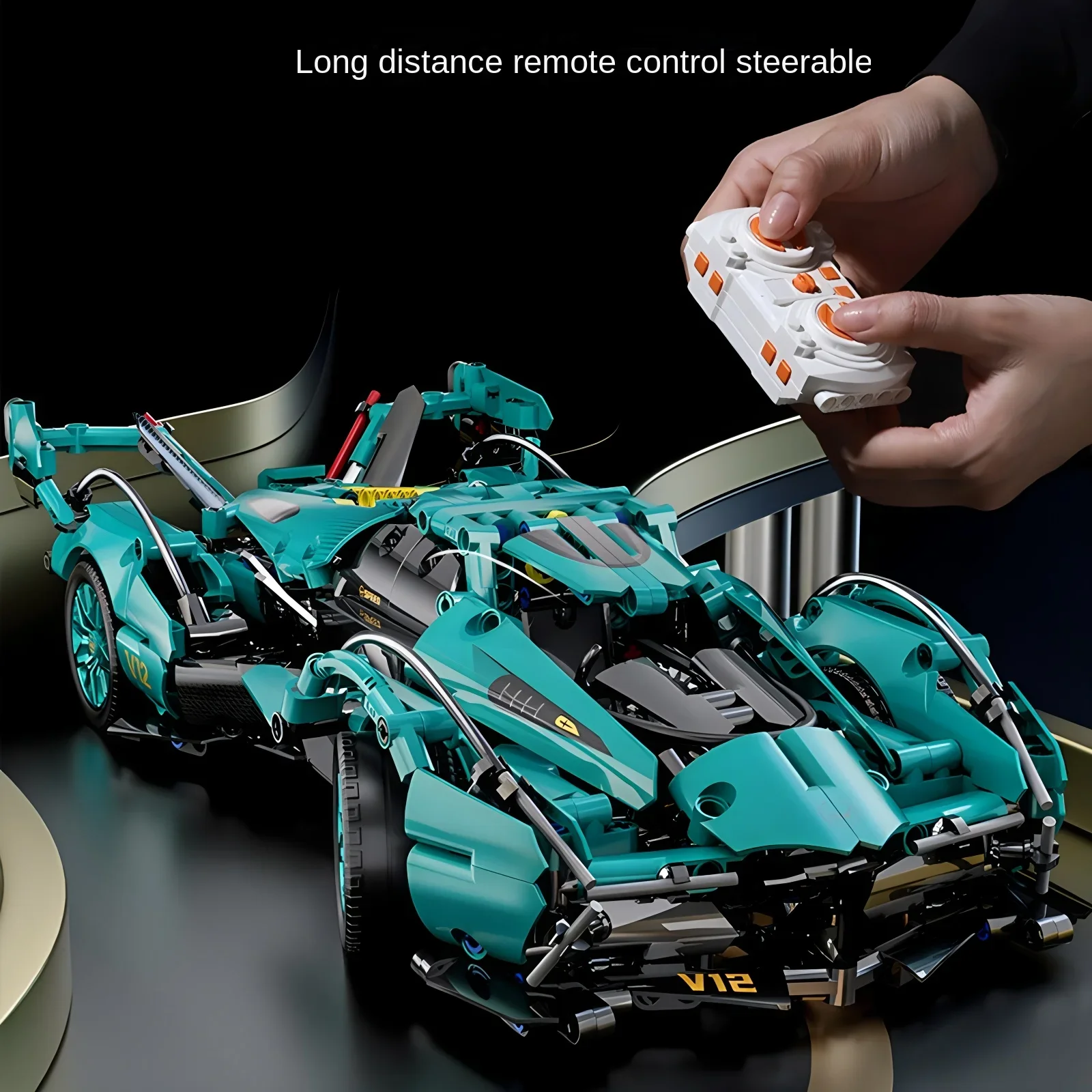 블루 V12 블록 로드스터 RC 테크 레이싱, 1:14DIY 로드스터 빌딩 블록 조립, 자동차 장난감 생일 선물