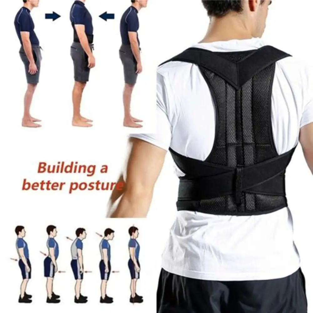 

Sports Safety Neoprene Nylon Posture Corrector Black Adjustable Back Support Prevents Slouching Belt Clavicle Spine