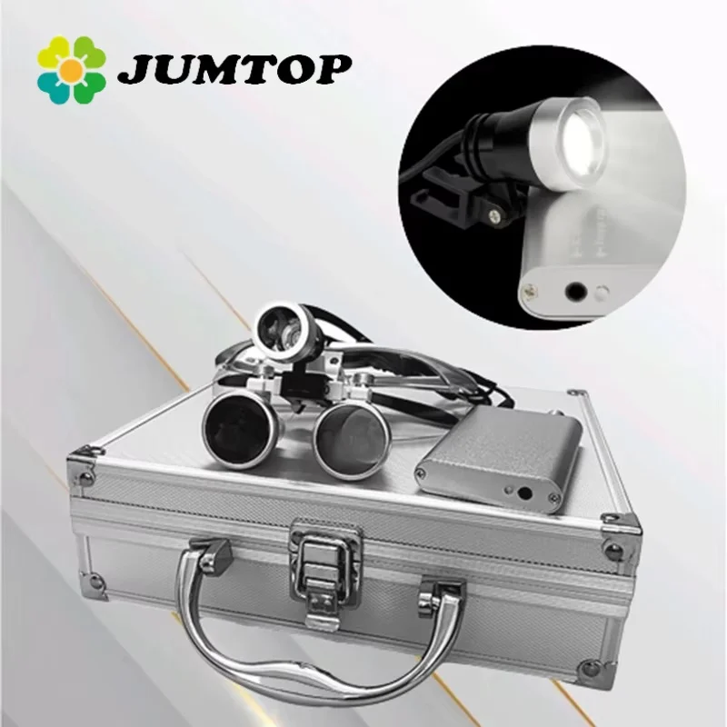 JUMTOP Dental 3.5X Surgical Loupes with Head Lamp Medical Loupes 320mm-420mm Working Distance Magnifier Glasses