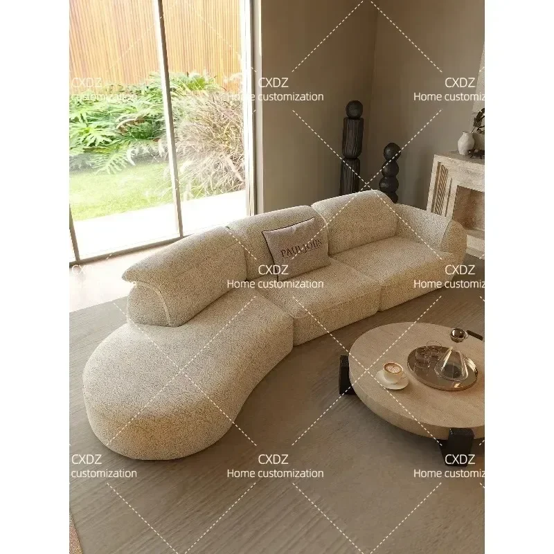 Minimalist Curved Fabric Sofa Large Flat Living Room Chenille Velvet Adjustable Functional Sofa
