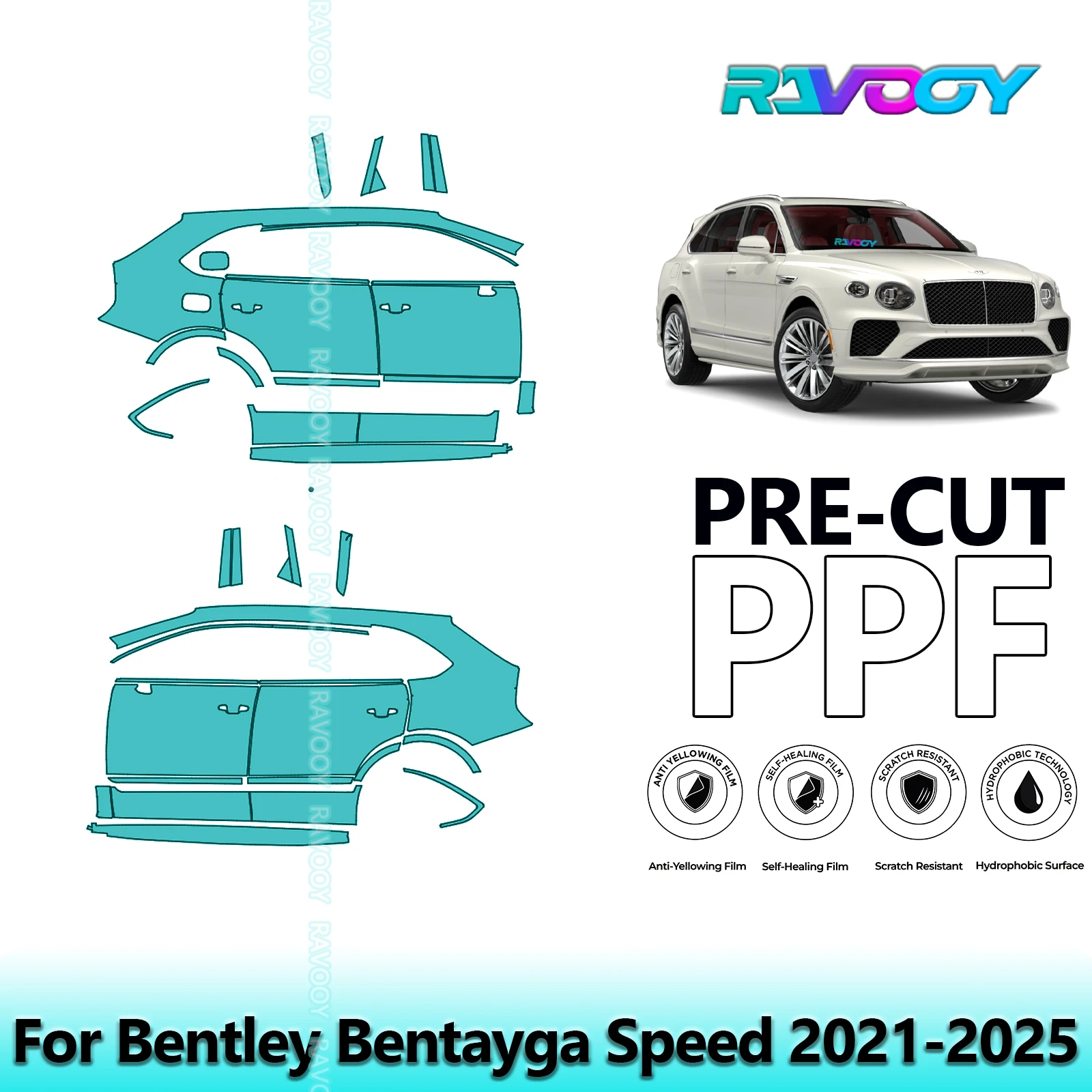 

For Bentley Bentayga Speed 2021-2025 8.5mil Clear Matte Pre-Cut PPF Door & A/B Pillar Kit TPU Paint Protection Film Set