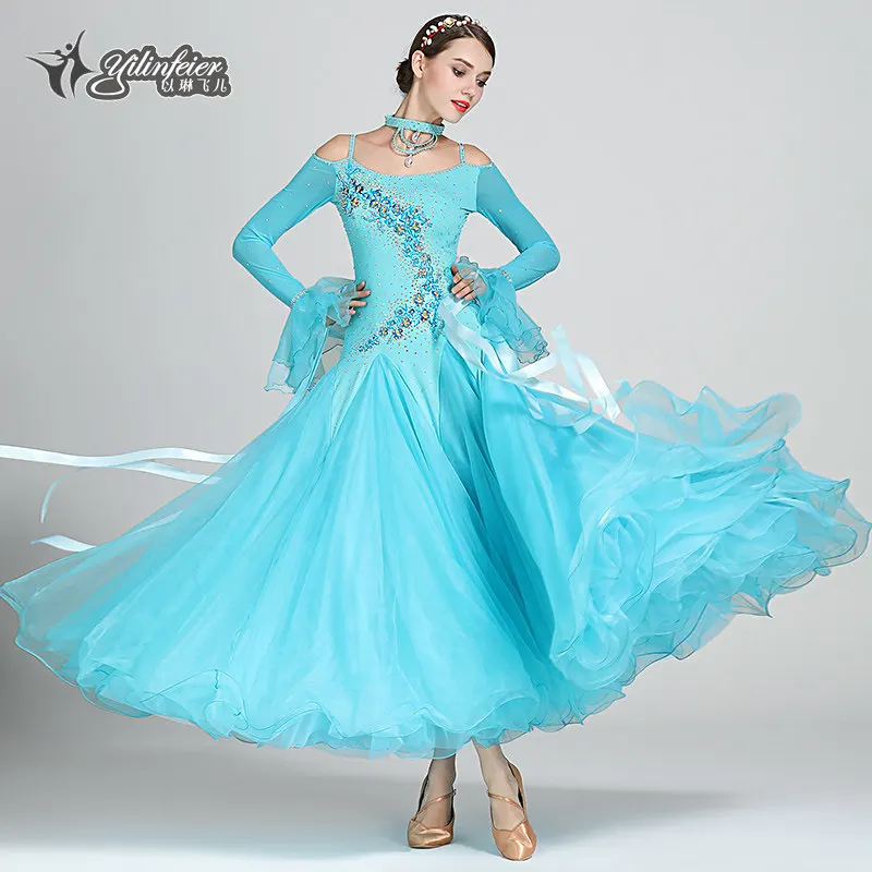 

2026 Woman New Modern Dance Dress Performance Costumes Ballroom Dance Competition Diamond Performance Dress S7018