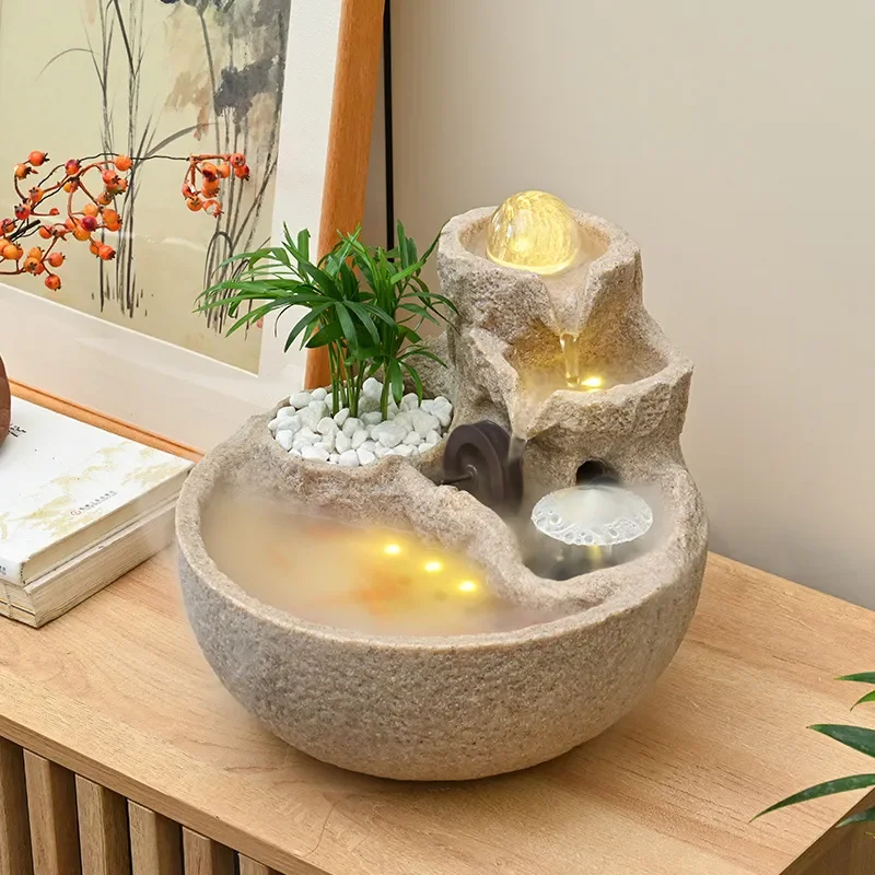Modern Desktop Water Fountain with Rotating Ball and Rockery Design for Living Room Office Decor Feng Shui Wealth Attraction