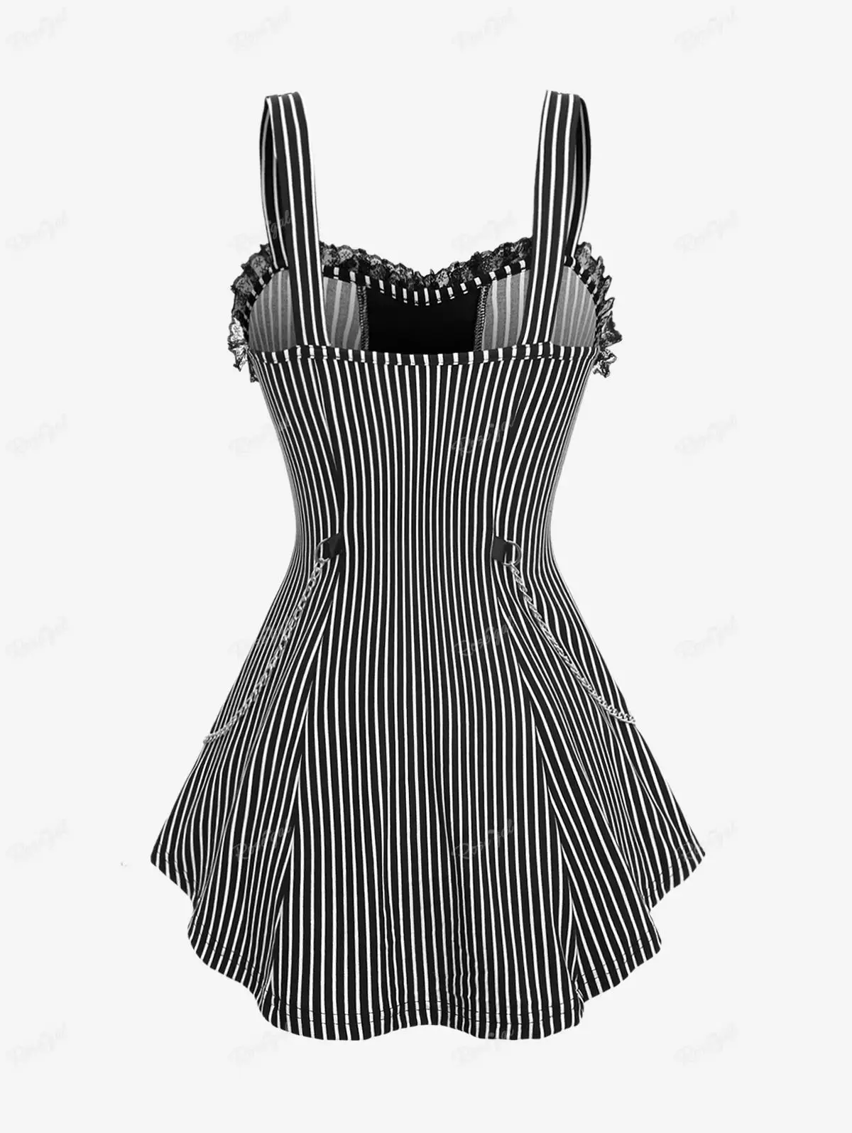 ﻿ROSEGAL Plus Size Gothic Striped Lace Up Chain Tanks Women' s Top Summer Backless Lace-trim Ruffles Vest