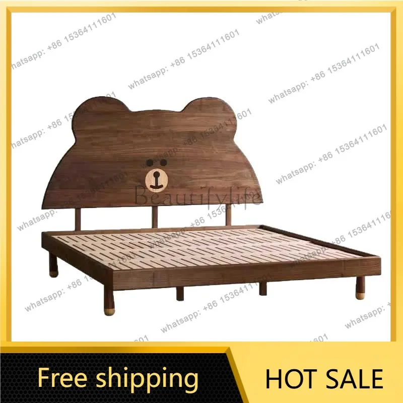 Factory Direct Sales Nordic Black Walnut Full Solid Wood Bedroom 1.5 Single Bear Bed