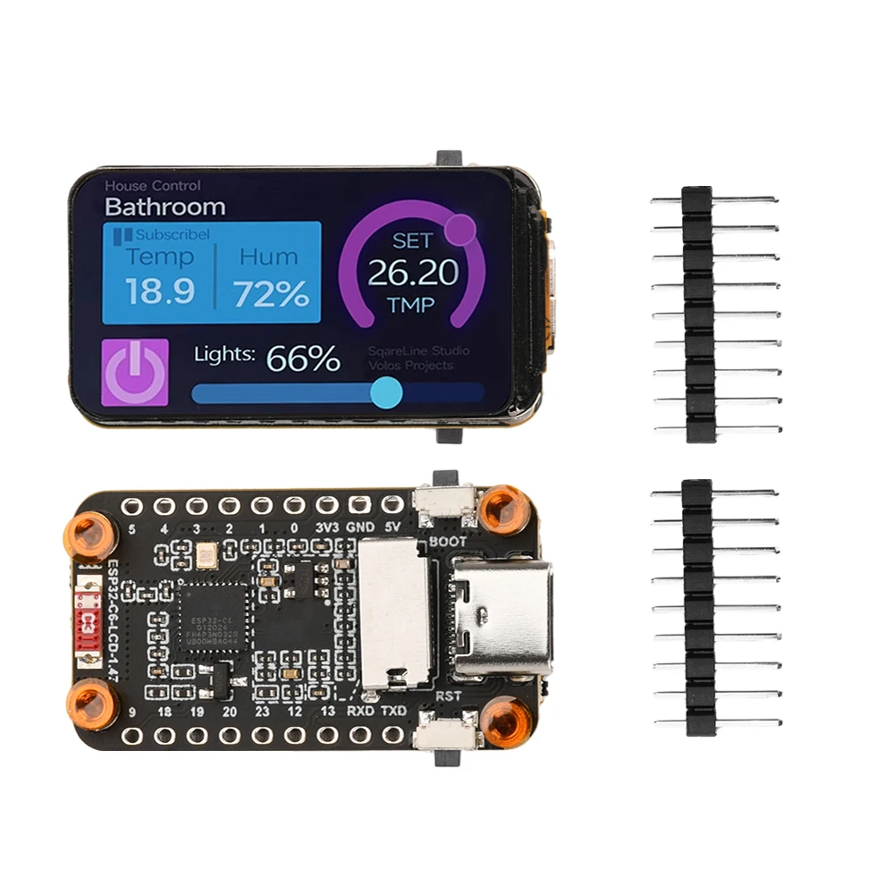 

Type-C ESP32 DIY kitESP32-C6 1,47-дюймовый модуль макетной платы ЖК-экрана Wi-Fi 6 Bluetooth 5, встроенный цветной светодиод RGB