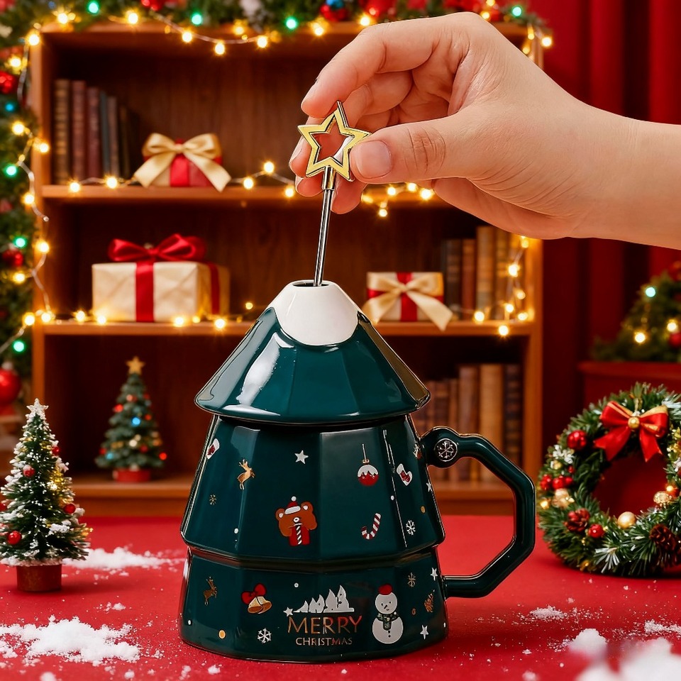  Christmas Tree Mug Ceramic Xmas Cup Funny Morning Drinkware Holiday Coffee Tea Mug Unique Festive Design Durable and Stylish 