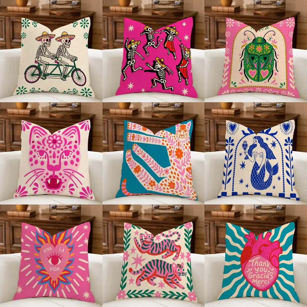 Sacred Heart Jaguar Art Cushion Cover Natural Breathable Durable Linen Printed Decor Pillow Case Sofa Bedroom