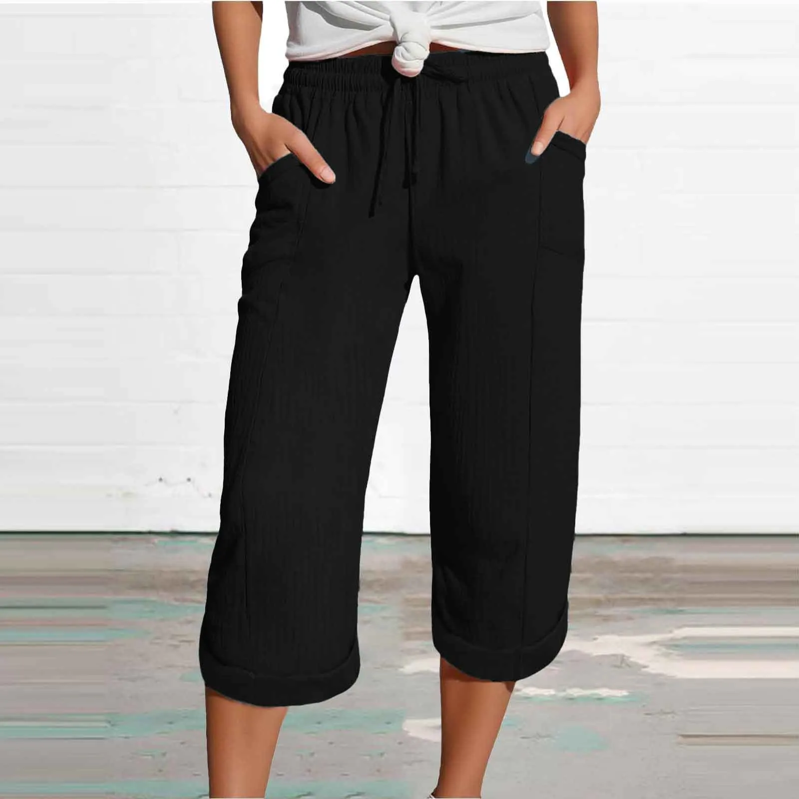 

2025 Summer Fashion Women Capris Trousers Straight Leg Casual High Waist Sports Loose Pants Pockets Streetwear Y2k Ladies Pants