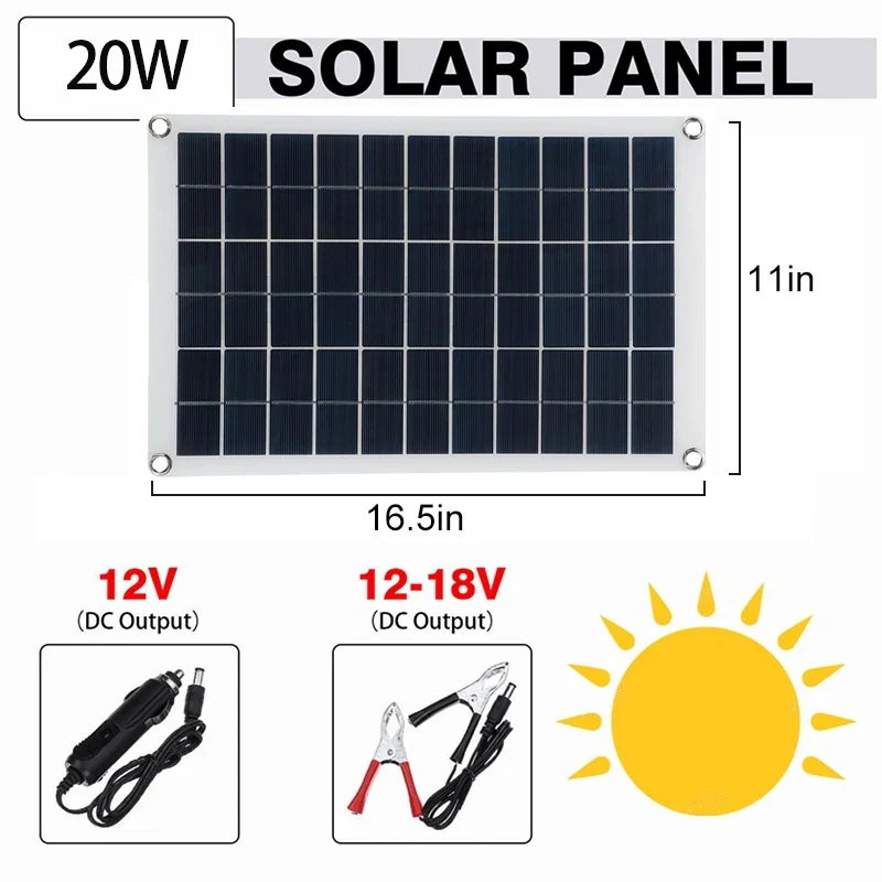 

20W Solar Panel Kit 18V/5V USB Solar Panel with Controller Solar Cell For Car Yacht Battery Boat Charger Outdoor Battery Supply