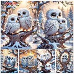 Huacan Full Diamond Painting Animal Owl Complete Kit Diy 5d Dimond Mosaic Landscape Winter Home Decorative Rhinestone Pictures