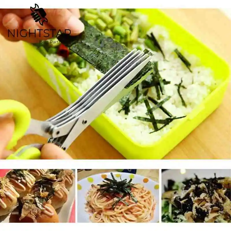 Multi-functional Stainless Steel Scissors For  Kitchen Knives 5 Layers Sushi Scissors Shredded Scallion Cut Herb Spices Scissors