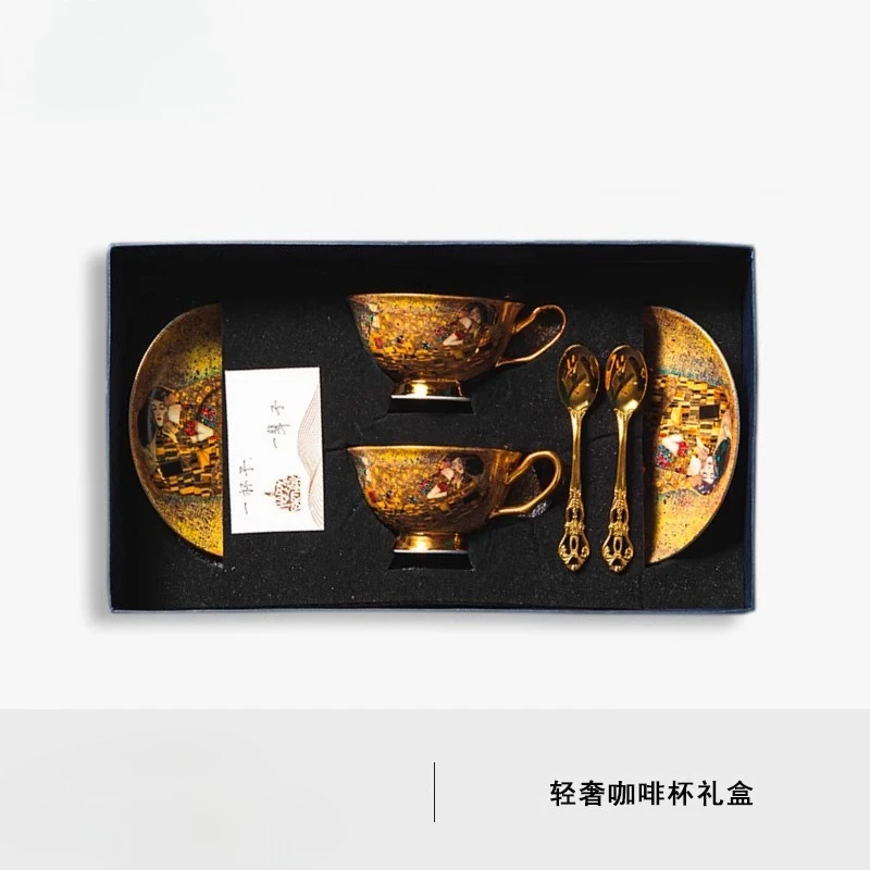 

Light luxury bone china coffee cup and saucer set, high-end afternoon tea set gift box, high-end couple's cup