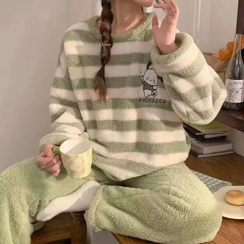 

Женские милые теплые пижамные комплекты в полоску с пушистым эффектом — мягкая и удобная домашняя одежда для сна, уютная одежда для отдыха, расслабляющий наряд для ночи