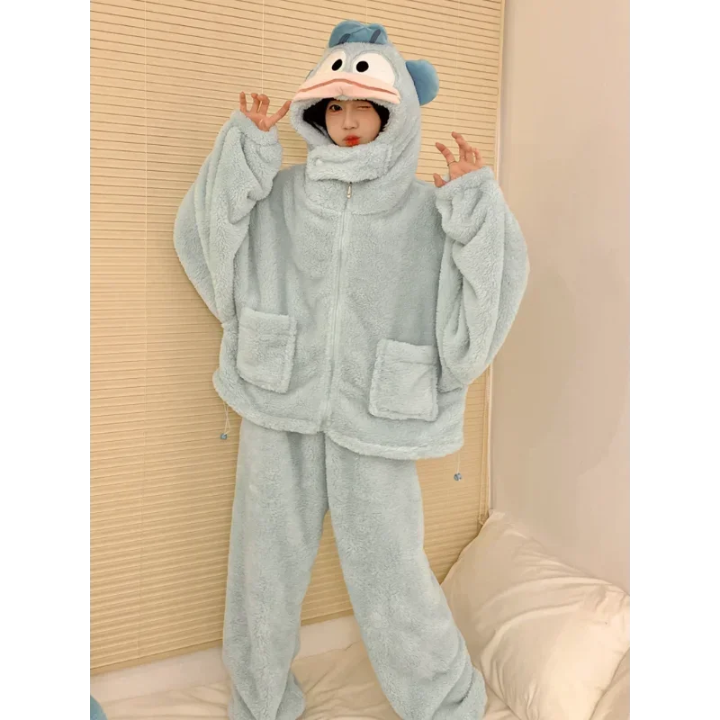 Ugly fish pajamas winter loungewear women's pajamas new clothing hooded pullover warm two-piece suit cartoon Sanrio loungewear