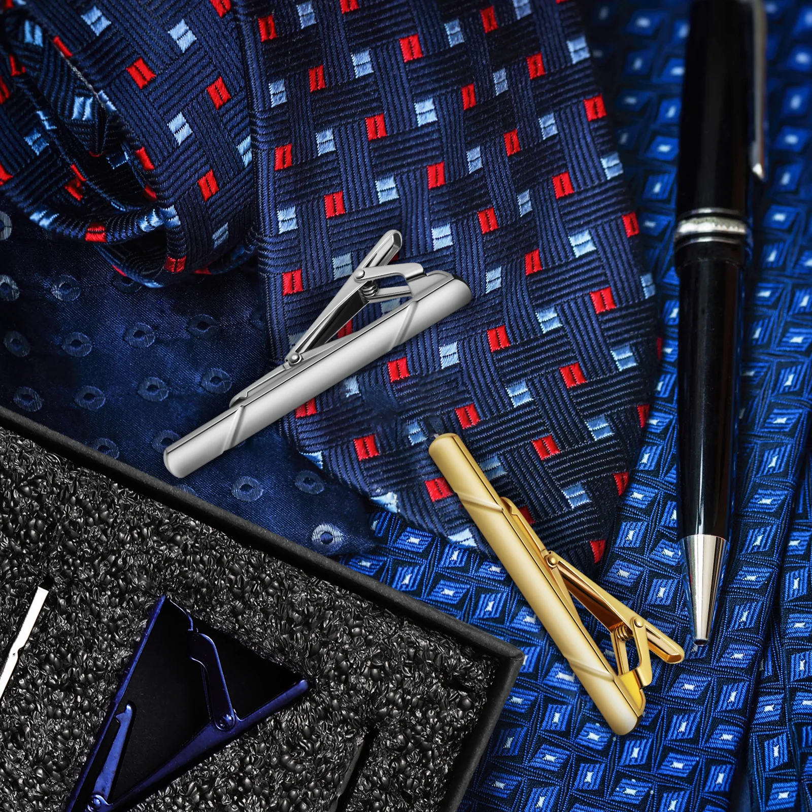 

4 Pcs Tie Clips for Men Copper Square Necktie Accessories Elegant Functional Classic Non Scratching Fabric Metal Structure