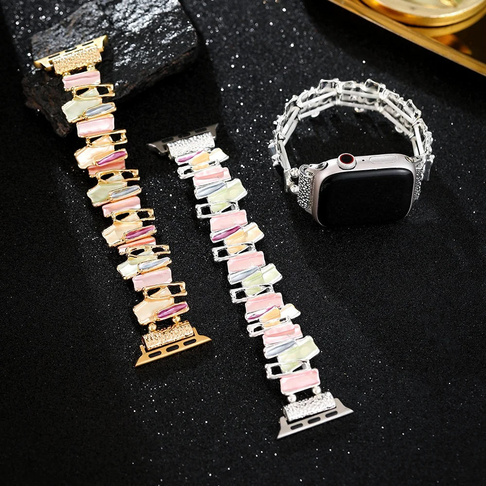 حزام معدني لساعة أبل 38 مللي متر 40 41 42 44 45 49 مللي متر غير النظامية الهندسة مطاطا سوار لسلسلة iWatch 9 8 SE 7 6 5 4 3