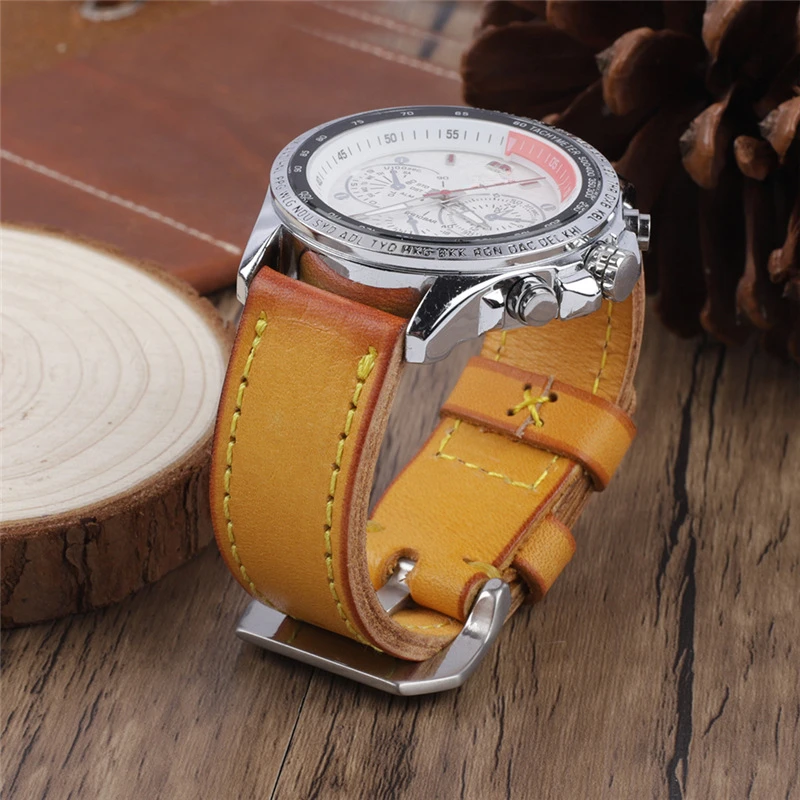 Hand-polished Retro and Old Cowhide Watch Strap 20 22 24 26mm Yellow Men's   Strap 26mm