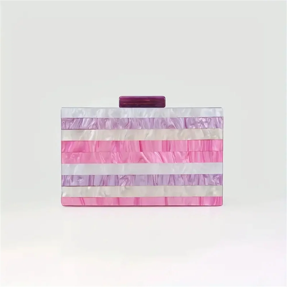 

Wedding Mix Color Striped Purse Evening Bag Crossbody New Clutch Fashion Acrylic Shoulder Pearl Splicing Party Handbag And Purse