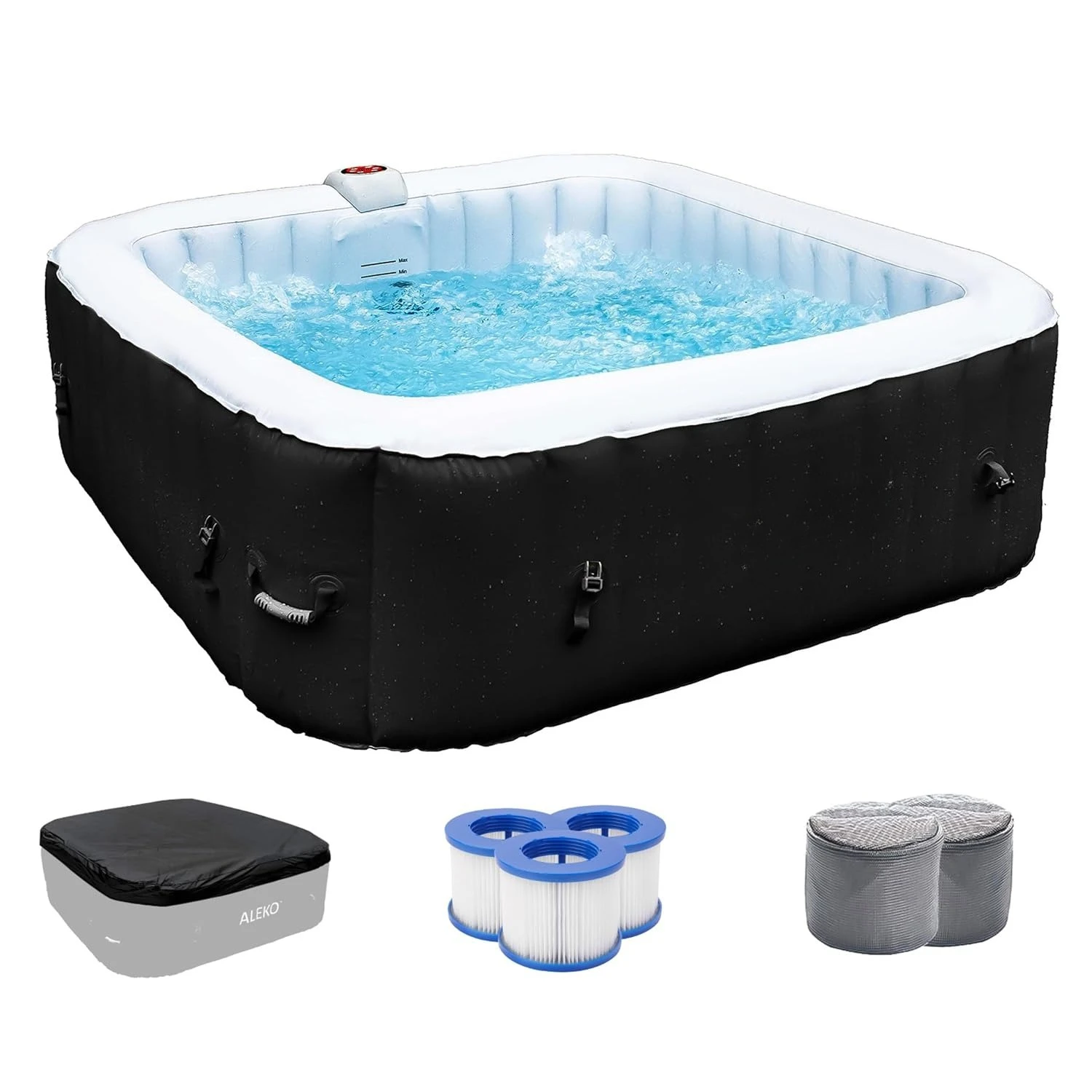 Jacuzzi Inflable Portátil, Calentador de 1200W y 130 Chorros de Burbujas, Controles Digitales y Bomba de Filtrado Incluidos, Personalizable