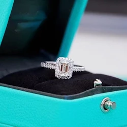 2 Carat D Color Moissanite Diamond Ring for Woman S925 Silver Emerald Cut Wedding Bands Fine Jewelry