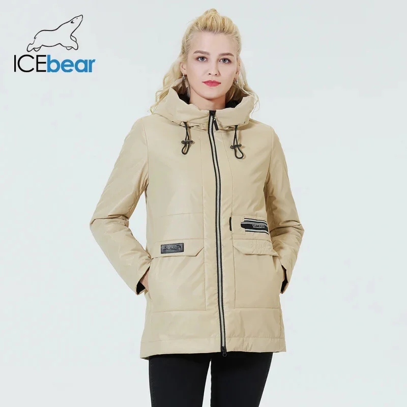 ICEbear 2023 New Actress Women's Clothing Fashion Hooded Jacket Windproof Warm Spring Coat GWC22088I