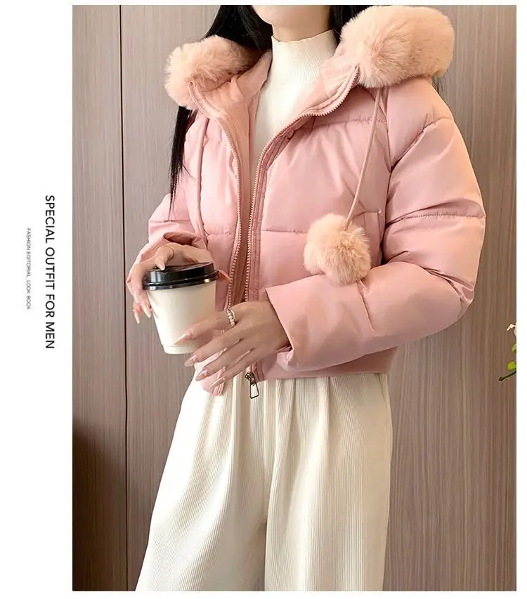 2027 Winter New High End Big Fur Collar Workwear Down Cotton Jacket Women's Fashion Short Thicken Cotton Female Parkas Coats