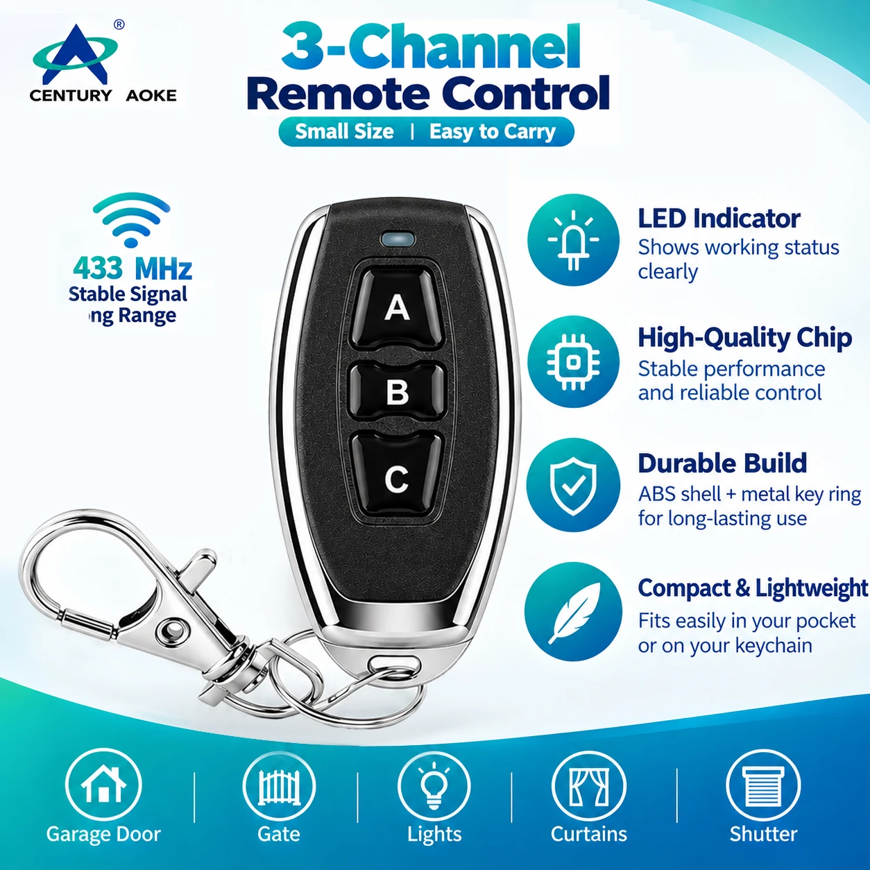 Universal Wireless 433.92Mhz RF Remote Control 433 Mhz Cloning Fixed Code Remote Control For Gate Car Home Garage Door