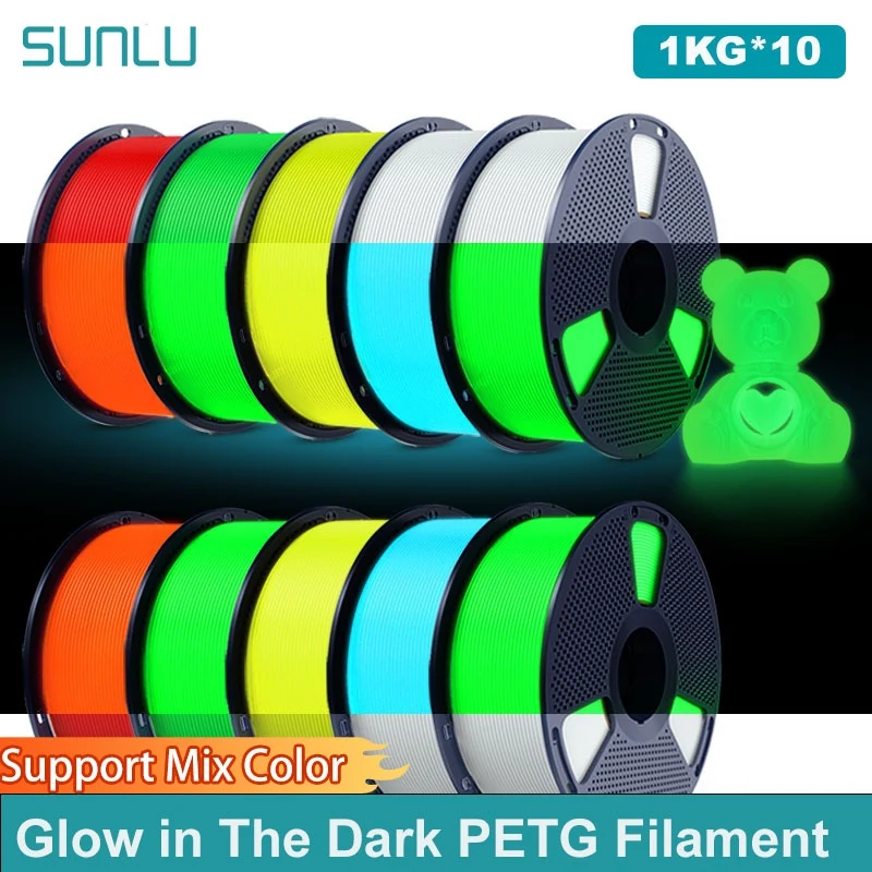 

SUNLU 10 кг светящаяся в темноте нить PETG аккуратно раневая светящаяся нить PETG 1,75 мм 1 кг нить подходит для большинства 3D-принтеров FDM